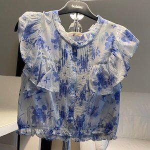 LOVE SHACK FANCY CROP TOP BUTTON DOWN -SIZE MEDIUM